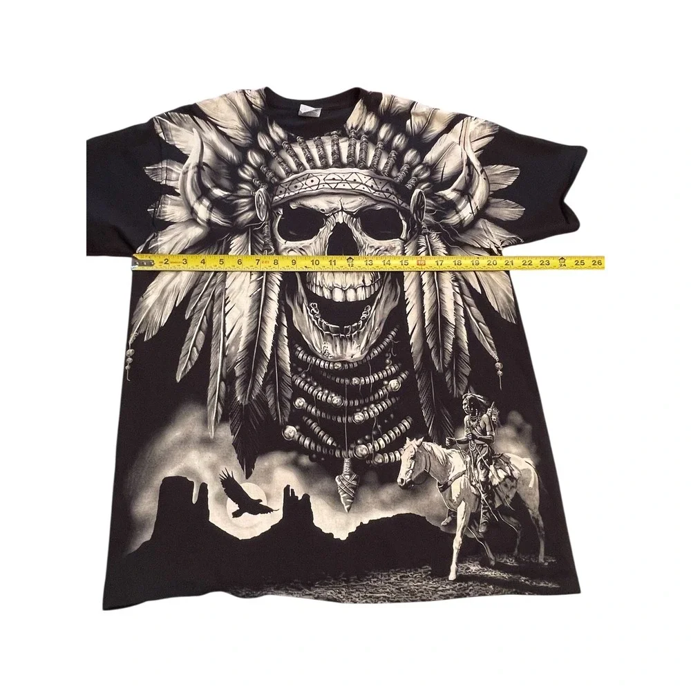 Native American Skull Indian‎ Head Dress Warrior Graphic Shirt Mens Large AOP